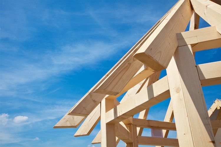 charpente en bois et vue sur le ciel